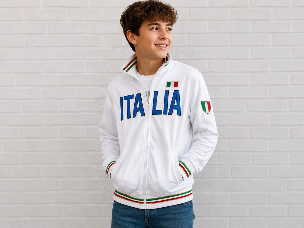 Italia Track Jacket White Full Zip Soccer Warmup Italy Flag Y2K Youth Large